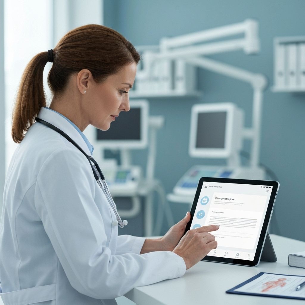 Healthcare professional using digital prescription system